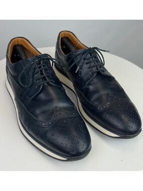Massimo Dutti Men’s Navy Blue Napa Leather Oxford Shoes White Rubber Outsoles